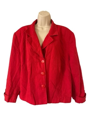 Blazer vintage de lino para mujer Samantha Taylor talla 2X rojo forrado de un solo pecho Foto 1 de 4