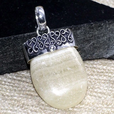 925 Silver Plated Cap Statement Laguna Lace Calcite Pendant 1.8" MJ - Image 1 of 3