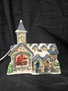 Enchanted Christmas Village Porcelain Lighted Town Church With Scene Holiday - Picture 1 of 13