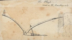 Plough Used In Bourbonnais France Miniature Pencil Drawing Early 19th Century - Picture 1 of 3