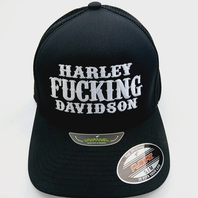 Gorra Harley F-ing Davidson negra curva Bill malla trasera ajustada Foto 1 de 4