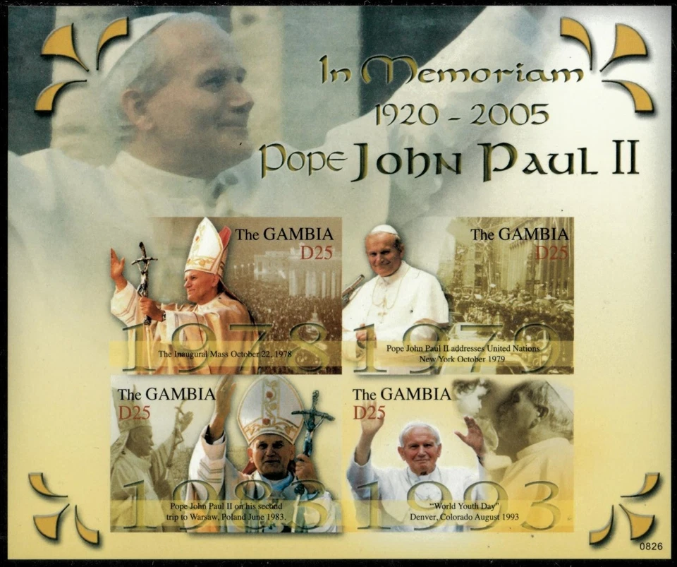 Gambia 2008 - Papa Juan Pablo II - Hoja de 4 estampillas IMPERF - Scott #3184 - MNH Foto 1 de 1