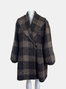 Abrigo Plumero WINDSMOOR Mezcla Lana Mohair UK20 Marrón Cuadros Botón Único - Imagen 1 de 6