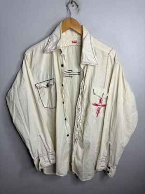 Рубашка мужская Levi's XL кремовая вышитая юго-западная на пуговицах с длинным рукавом Zia - Изображение 1 из 4