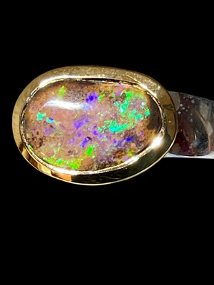 Boulder Opal Indigo Andamooka Opal Ring in Silber mit teilvergoldeter Fassung - Bild 1 von 4