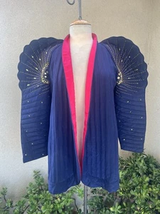 Vtg Avant-garde Jacket Silk Blue Red Accordion Style Shoulder Small - Picture 1 of 13