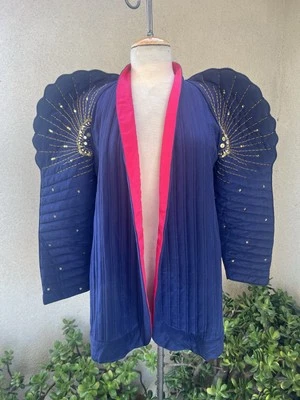 复古前卫夹克丝绸蓝色红色手风琴风格肩小号  — 第 1/4 张图片