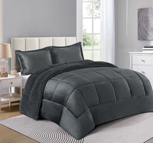 3 Piece Borrego Sherpa Blanket set Ultra Soft & warm Queen & King Free Shipping - Picture 1 of 17