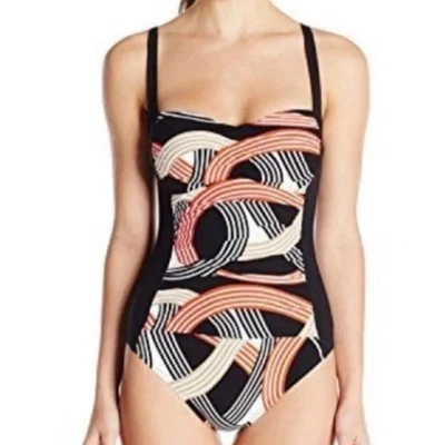 La Blanca Mio Sweetheart Neckline Wireless Geometric One Piece Swimsuit Size 12 - Image 1 of 4