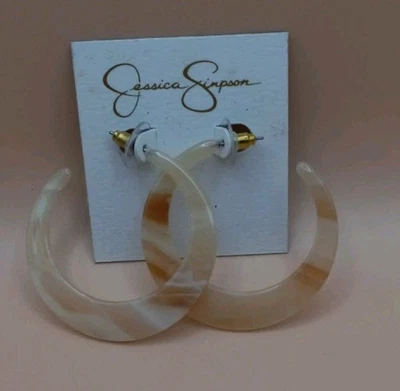 Jessica Simpson New Acrylic Resin Swirl Of Beige & Light Brown Half Hoop... - Image 1 of 4