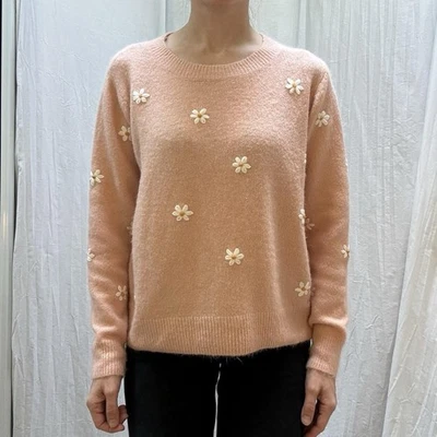 Suéter Rosa Pastel Con Bordado Margarita Talla XS Por Lush Foto 1 de 4