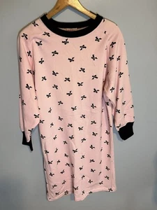 Vintage Damen 80er 90er Schleifen All Over Rosa Schwarz Sweatshirt Kleid Schulterpolster - Bild 1 von 4