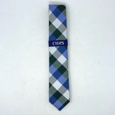 Chaps Mens Necktie Blue Check Narrow 3 in Classic Tie Office Executive Preppy - Изображение 1 из 4
