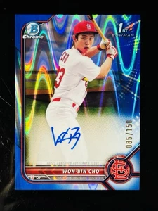 2022 Bowman Chrome Won-Bin Cho Auto Blue RayWave Refractor /150 Cardinals - Picture 1 of 3