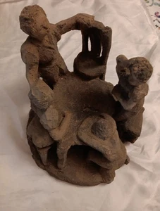 Vintage Cork Type Wood Of Family Scene Around Table Marked '93 - Picture 1 of 8