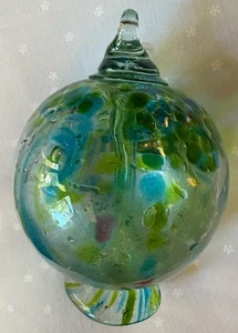 Hand Blown Art Glass Orb Friendship Ball Tree of Enchantment Teal Green 5”x4” - Picture 1 of 8