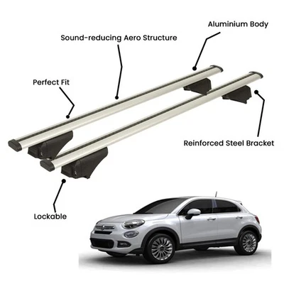 2 barras transversales plateadas para portaequipajes de techo para Fiat 500X MPV 2015- Foto 1 de 4