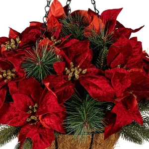Holiday Poinsettia Hanging D?cor Artificial Basket, 12"H - Picture 1 of 2