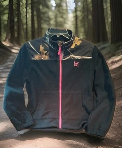 Bushmaster Fleece Jacket- Black/Tree Camo, Mock Neck, Full Pink Zip, Size L - Picture 1 of 16