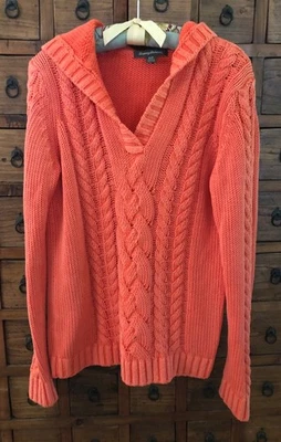 Suéter Tommy Bahama Algodón Pesado Con Capucha Cable Naranja Coral Talla S Foto 1 de 4