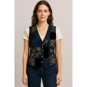 Gilet Carole Little Sport Patchwork Broccato Velluto Made in Hong Kong Taglia 12 - Foto 1 di 8