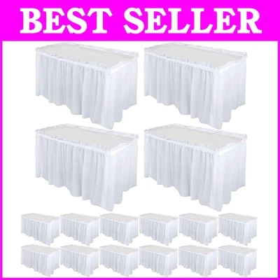Adhesive Plastic Table Skirts - 16 White Table Covers for Weddings & Parties - Image 1 of 4