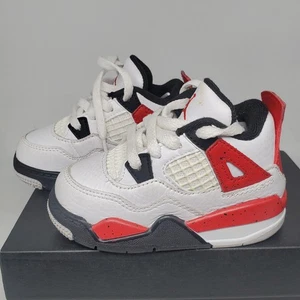 NIKE AIR JORDAN 4 RETRO Usadas Buen Estado Talla 5C Rojo Fuego Negro  - Imagen 1 de 4