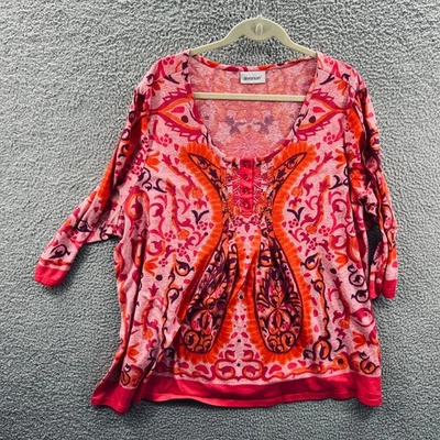 Top túnica boho para mujer 30 32 rosa naranja cachemir artístico adornado fluido festival Foto 1 de 4