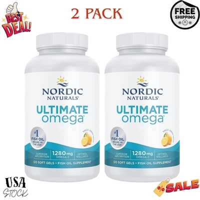 2 PACK Nordic Naturals Ultimate Omega, Lemon 1280mg Omega 3 120 Soft Gels - Image 1 of 3