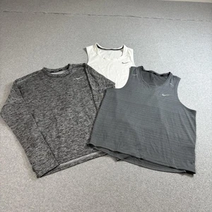 Nike Running Dri-FIT Tank Tops + Long Sleeve Shirt Mens Medium Gray White Lot 3 - Picture 1 of 19