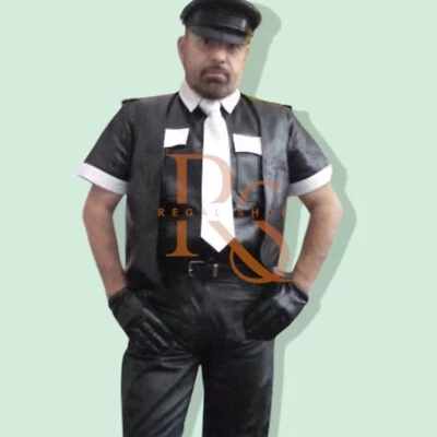 Mens Military Full Uniforn Shirt, Vest, Pant & Tie Real Lambskin Leather Uniform - Image 1 of 3