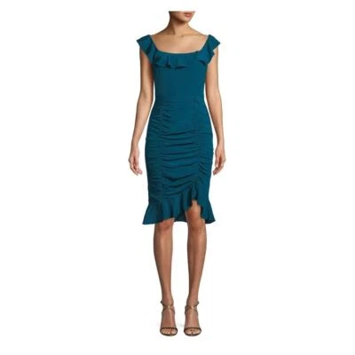 Vestido Nanette Lepore Sunset seda franzido verde azul azul babado gola redonda tamanho 10 - Imagem 1 de 4