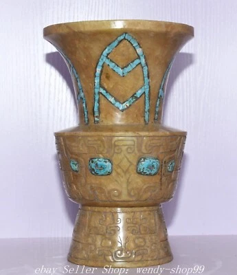 Jarrón botella cabeza de bestia dragón talla turquesa jade hetiano natural antigua dinastía Foto 1 de 4