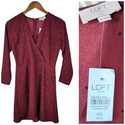 NUEVO LOFT Vestido de Fiesta Talla 00 Pequeño Vestido Top Envolvente Rojo Lunares Ann Taylor  Foto 1 de 4