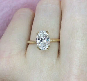 Oval Cut 1.78Ct VVS1/D Lab-Created Diamond Solitaire Ring 14K Yellow Gold Finish - Picture 1 of 5