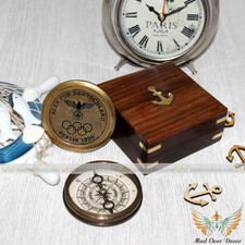 VINTAGE NAUTICAL ALES FUR DEUTSCHLAND BERLIN 1936 POEM COMPASS WITH WOODEN BOX