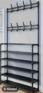 Multi-Layer Shoe Rack with Hat Hangers Simple Floor Organizer 5 Shelves 8 Hooks - Picture 1 of 3