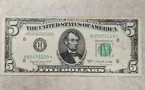Series 1950C $5 FRN "H" St Louis Star Note - Folds, Creases, & Fraying - Tough - Picture 1 of 8