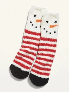 NWT Old Navy Snowman Striped Chenille Fuzzy Cozy Socks for Women NEW - Picture 1 of 2