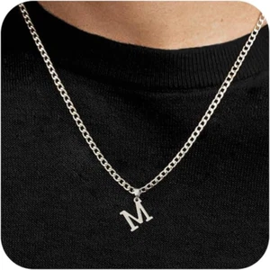Initial A-Z Letter Pendant Necklace for Men 18K Gold Plated Capital Initial Neck - Picture 1 of 12