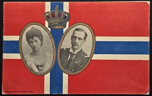 1905 Norwegen König Haakon VII & Königin Maud Flagge Postkarte Ameise J Karlsen Bergen - Bild 1 von 2