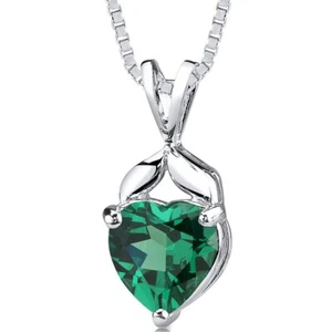 Peora 925 Sterling Silver Heart Shape Simulated Emerald Pendant - Picture 1 of 4