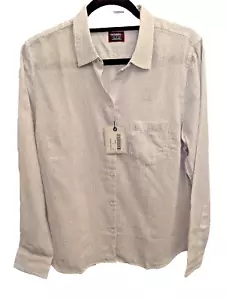 UNTUCKit Women's Size 8 Angelen Button Front Shirt White Blue Striped Linen - Picture 1 of 6