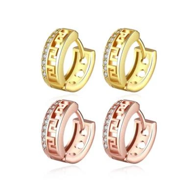 Pendientes de aro para mujer rellenos de oro circonita cúbica cristal llave griega con dije #EA239 Foto 1 de 4