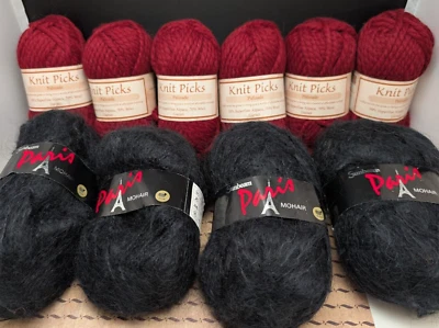 10 Full Brand New Skeins of Yarn Knit Picks Sunbeam Paris Mohair Black Red (e13) - Image 1 of 4
