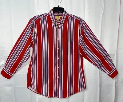 Vintage 90s Men’s Duck Head Red Multicolor Striped Button Shirt Long Sleeve Sz L - Image 1 of 4