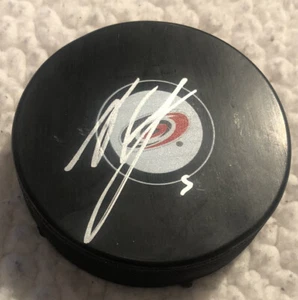 NOAH HANIFIN SIGNED CAROLINA HURRICANES NHL LOGO PUCK WITH COA! CALGARY FLAMES! - Picture 1 of 1
