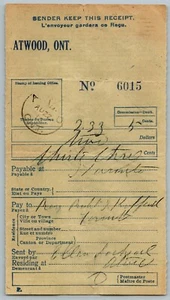 1916 Receipt Atwood Ontario CDS Cancel Payable At Toronto - Picture 1 of 2