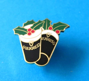 Quality Enamel Guinness Christmas Holly Pints Pin badge. - Picture 1 of 2