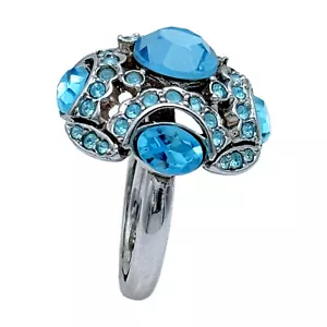 Kenneth Jay Lane Silver Plated Ring with Aquamarine Austrian Crystals Adjustable - Picture 1 of 8